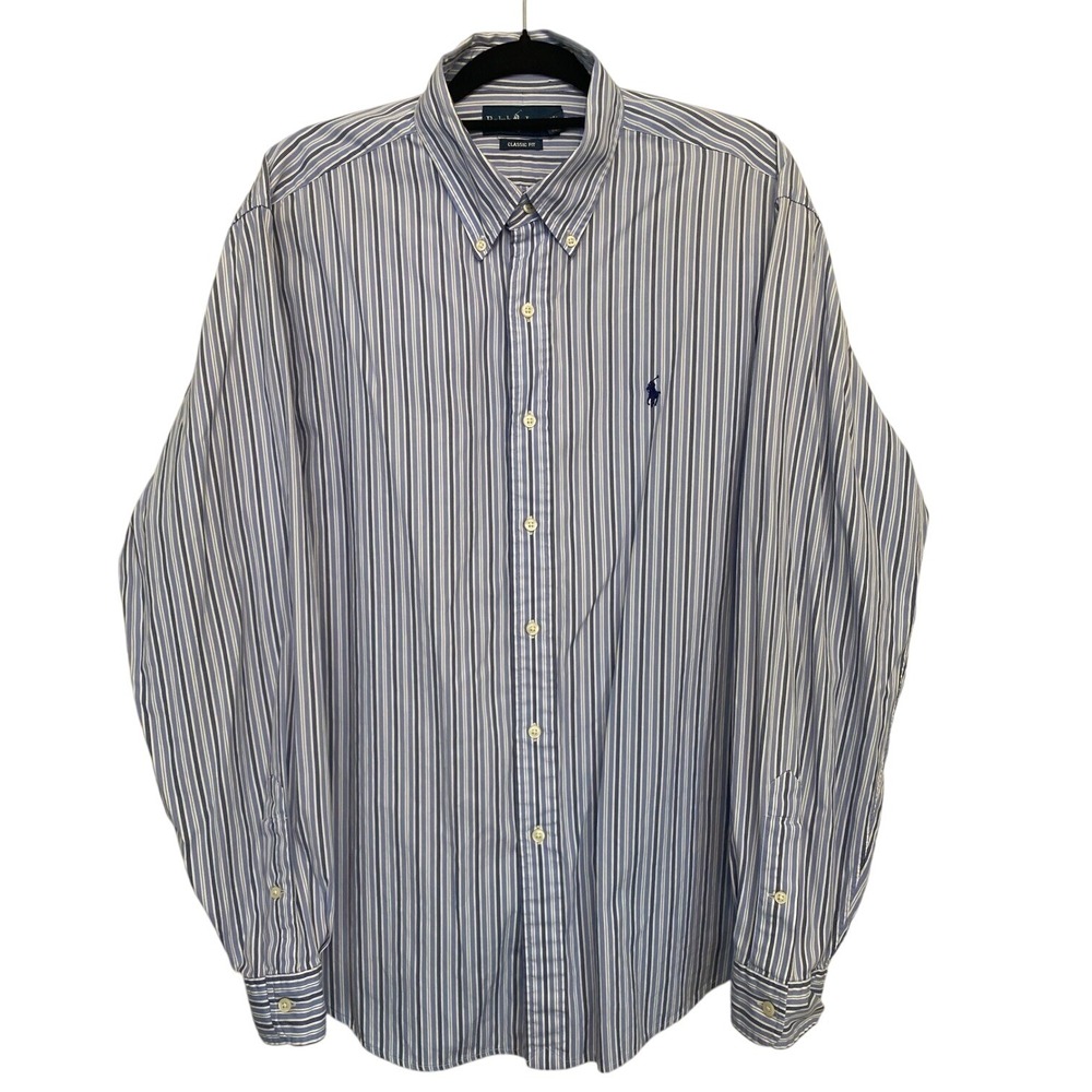 Ralph Lauren Long Sleeve Shirt Blue‎ Stripe Men's Size XL Classic Fit